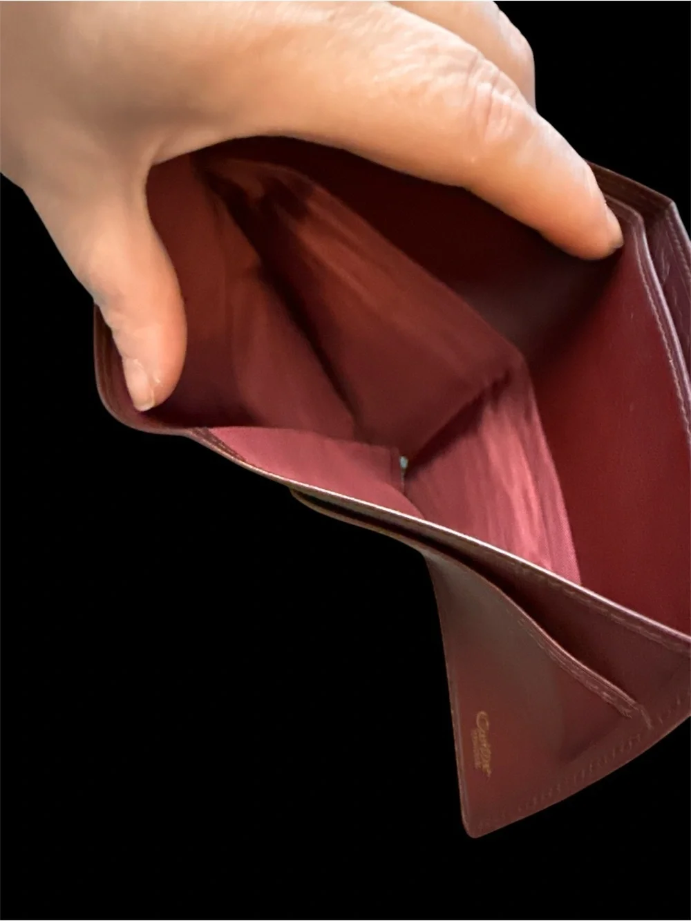Cartier Burgundy Leather Bi-Fold Wallet with Gold Corner Hardware